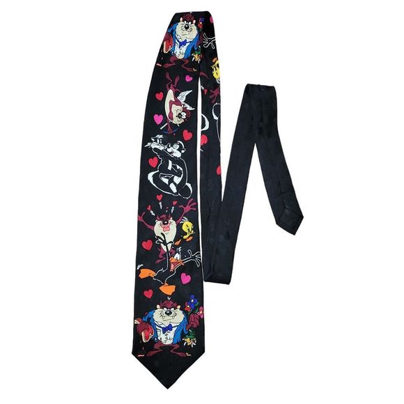 Looney Tunes Other - Looney Tunes Mania Vintage 1994 Taz Devil 100% Silk Black Tie